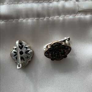 Elegant Silver and Green Clip-On Earrings